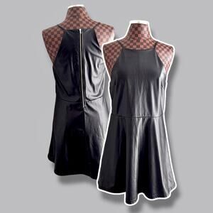 Black Faux Leather Skater Dress XL Juniors Goth Whimsigoth Punk Vinyl Latex